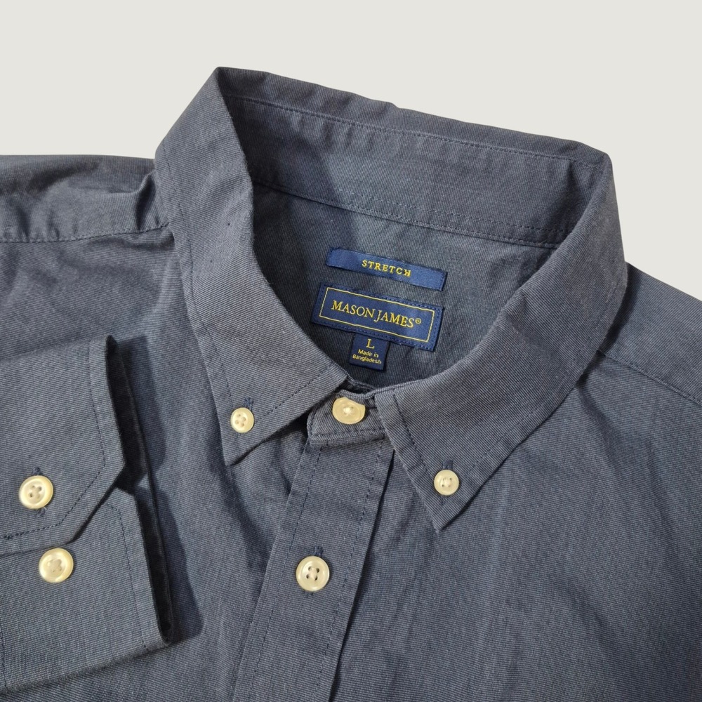 Mason James Shirt Mens Large Navy Blue Cotton Blend Stretch Button Down Office